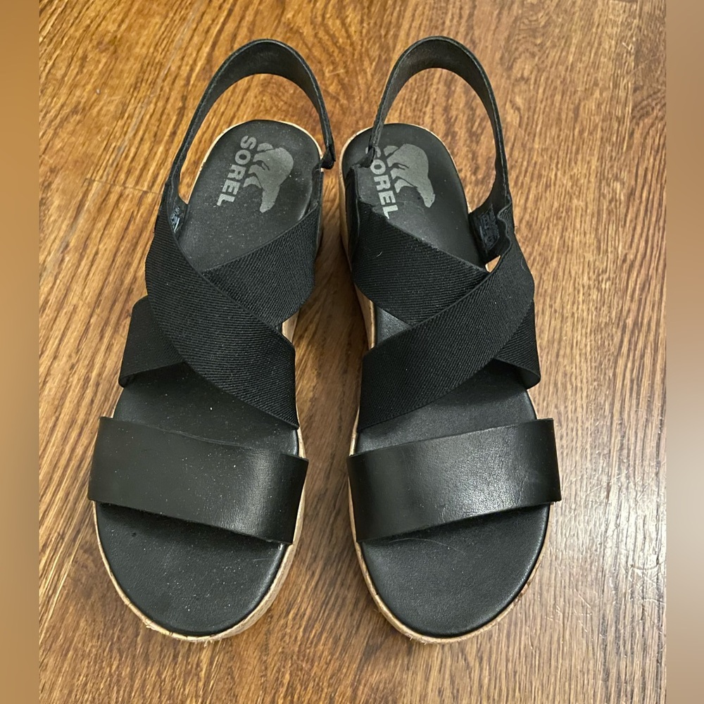 Sorel Cameron Flatform Slingback Wedge Sandal Black Size 8